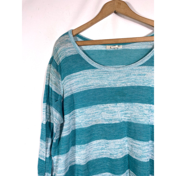 Derek Heart Plus Sweater Knit Top 3X Stripe Blue Chiffon Hem Boho Fairy Core - Picture 4 of 9